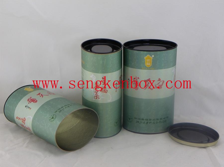 Oval Paper Tea Packaging Cardboard Canister with Metal Lid