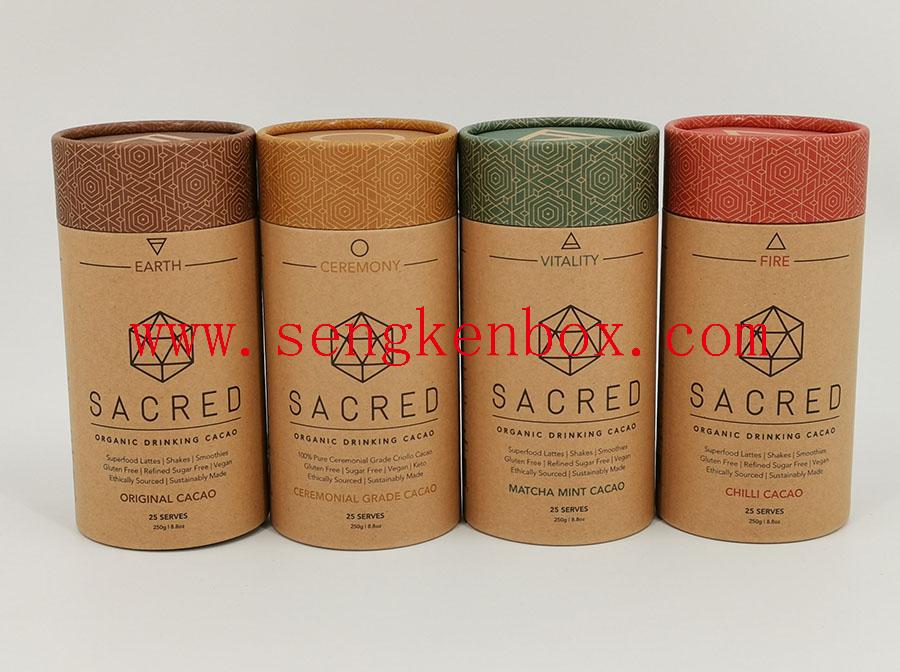  Food Grade Round Paper Cardboard Canister for Cacao Packaging