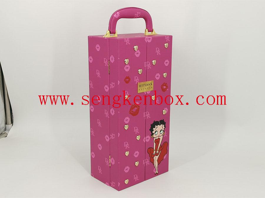 Weinverpackungsbox mit rosa Cartoon-Muster