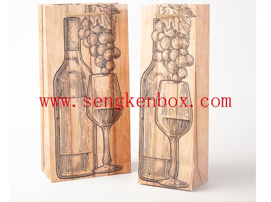 Khaki Wine Print Paper Wine Bag