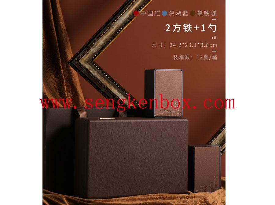 Platzieren Sie quadratische Eisen-Teeverpackungs-Lederbox