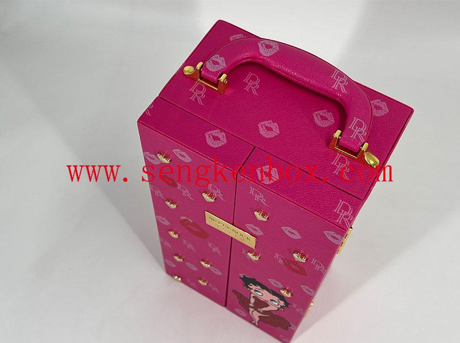Champagner-Box-Verpackung mit rosa Cartoon