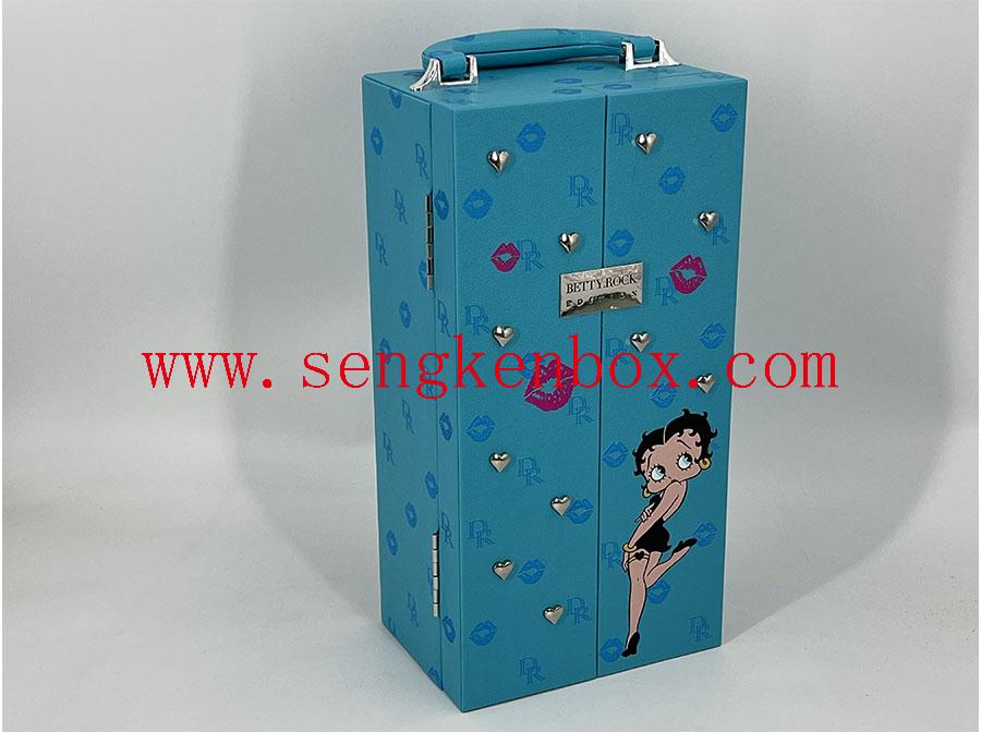 Weinverpackungsbox mit blauem Cartoon-Muster