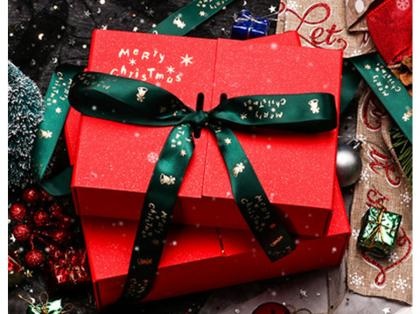 Christmas Children's Gift Box With Green Ribbon