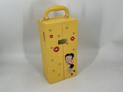 Double Door Champagne Cartoon Pattern Leather Case