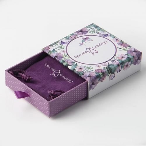 OEM und ODM Custom purple drawer jewelry packaging pouch and boxes with logo zu verkaufen