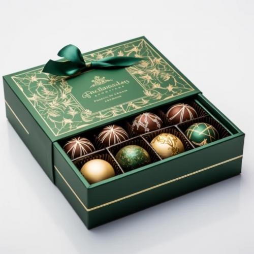 OEM und ODM Custom green drawer shaped christmas boxes with ribbon for chocolate packing zu verkaufen