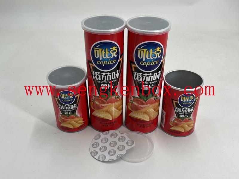 Kartoffelchips-Papierröhre in Lebensmittelqualität mit Kunststoffdeckel